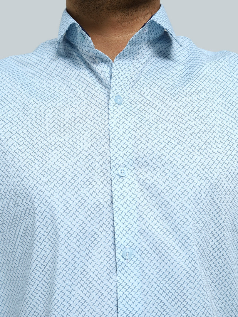 Geometric Pattern Light Blue Dress Shirt