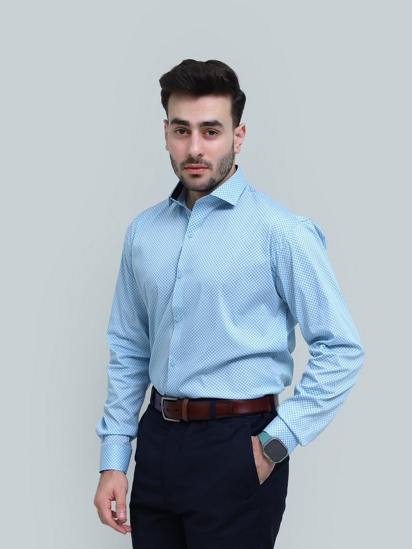 Geometric Pattern Light Blue Dress Shirt