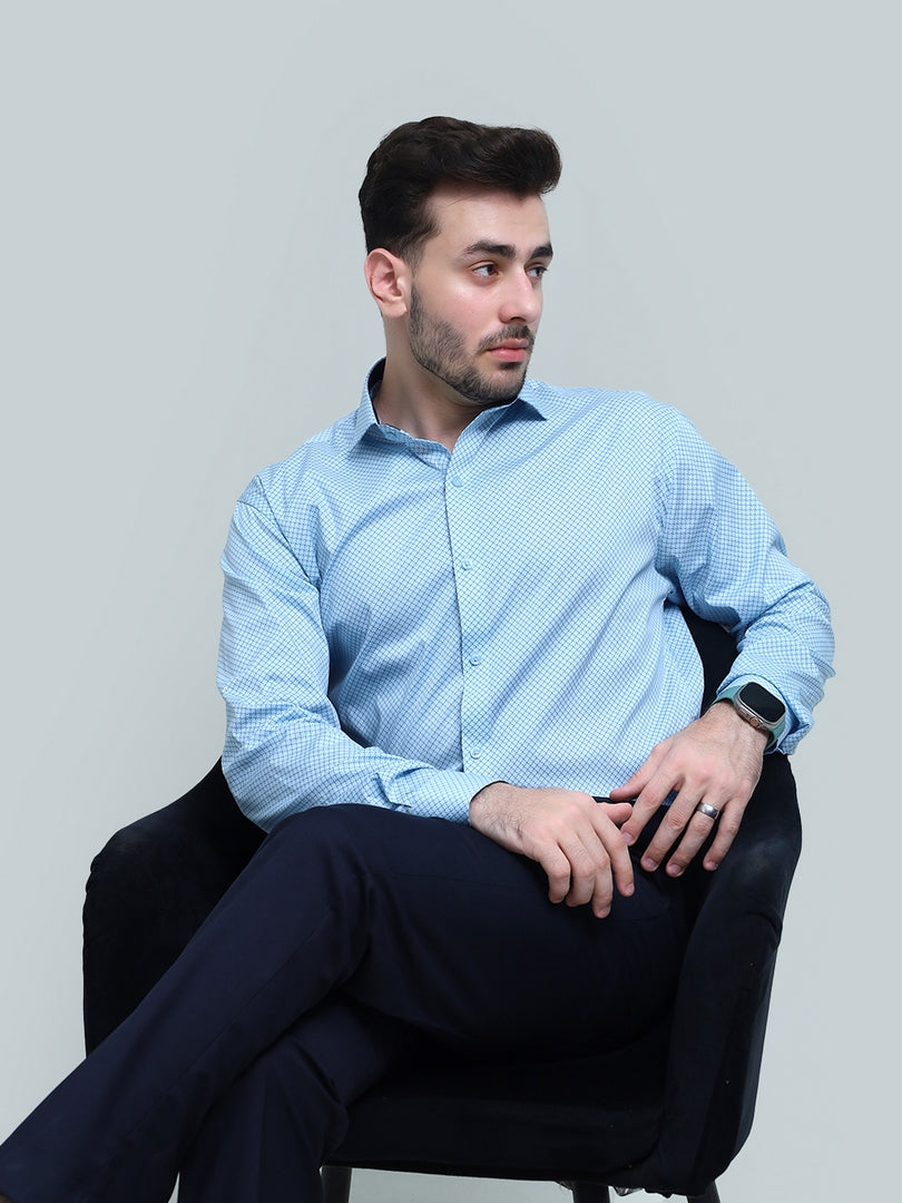 Geometric Pattern Light Blue Dress Shirt
