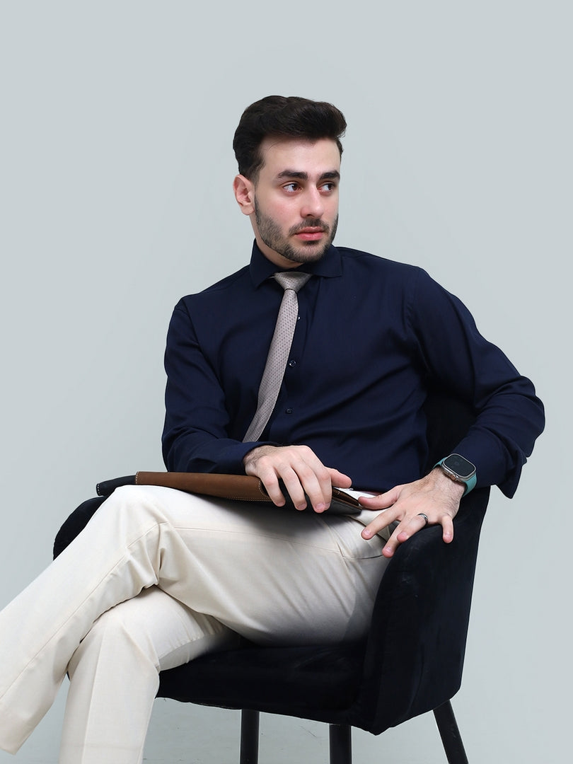 Navy Blue Textured Shirt