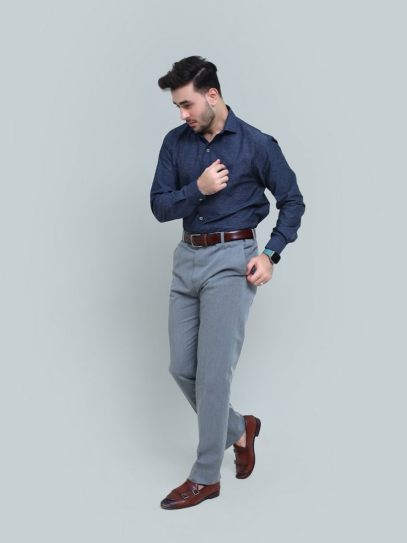 Blue Slub Textured Shirt