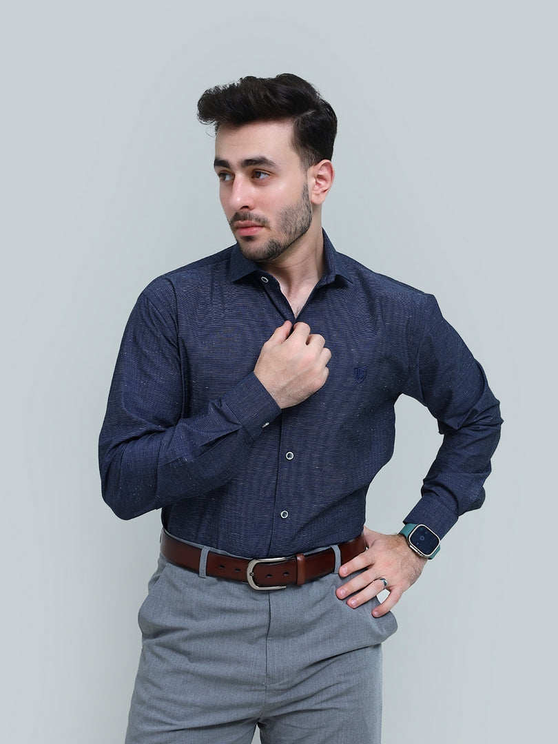 Blue Slub Textured Shirt