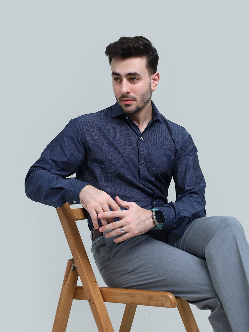 Blue Slub Textured Shirt